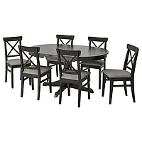 IKEA INGATORP / INGOLF(994.833.44), стол и 6 стульев, черный / серый Nolhaga / бежевый