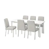 IKEA STRANDTORP / BERGMUND(394.410.93), стол и 6 стульев, белый / орста светло-серый