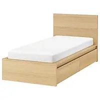 IKEA MALM(194.950.01), Каркас кровати с 2 ящиками для хранения, дубовый шпон, беленый/Линдбоден