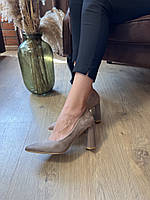 Женские туфли на толстом каблуке Seastar пудровые 36 размер ( 23.5 см)