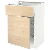 IKEA METOD / MAXIMERA(394.566.83), stj шкаф/корзина др/ящик/дверь, белый / светлый ясень Аскерсунд узор