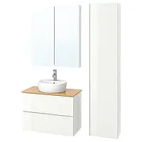 IKEA GODMORGON/TOLKEN / TÖRNVIKEN(193.045.01), меблі для ванної кімнати, комплект 6 шт, глянцевий білий/бамбуковий кран Dalskär
