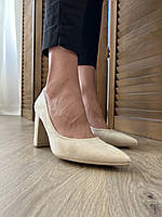 Женские туфли на толстом каблуке Seastar бежевые 36 размер ( 23.5 см)