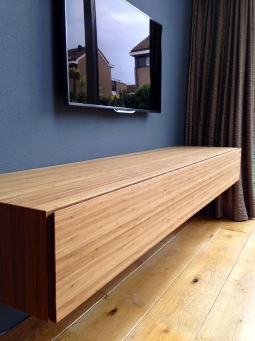 Підвісна тумба під телевізор довга із дерева дуб  "Т-18"  1500х300х300 мм, фото 1