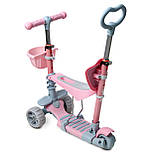 Дитячий триколісний самокат iTrendy 5 в 1 з батьківською ручкою Scooter Uni Smart 5 in 1 Рожевий, фото 6