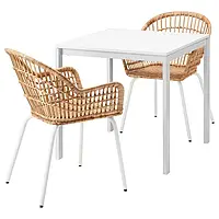 IKEA MELLTORP / NILSOVE(292.972.94), стол и 2 стула, белый ротанг/белый