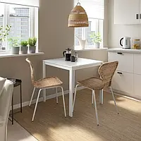 IKEA MELLTORP / ÄLVSTA(194.907.63), стол и 2 стула, белый белый/белый ротанг