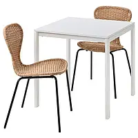 IKEA MELLTORP / ÄLVSTA(994.907.64), стол и 2 стула, белый белый/черный ротанг