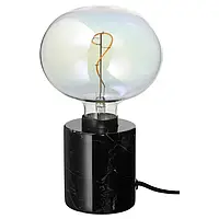 IKEA MARKFROST / MOLNART(294.945.34), настольная лампа с лампочкой, черный/эллипс разноцветный мрамор