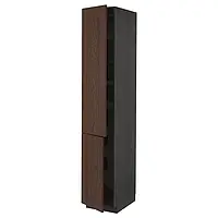 IKEA METOD(994.570.24), высокий шкаф с полками/2 дверцы, черный/синарп коричневый