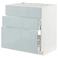 IKEA METOD / MAXIMERA(894.795.16), навесной шкаф/вытяжка цинт. из ящиков, белый/калларп светло-серо-голубой