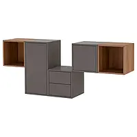 IKEA EKET(494.903.37), сочетание навесных шкафов, темно-серый/орех