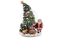Декоративный водяной шар Санта у елки 20см с музыкой на заводном механизме (559-294)