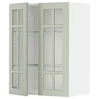 IKEA METOD(594.871.55), шкаф половинка/2 стеклянные двери, белый/Стенсунд светло-зеленый