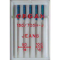 Иглы для джинса № MIX, SC, (130/705H-J): 90/14(3); 100/16(2), 1 уп.=5 шт.,Organ, 130/705H-J Jeans Mix-п, 35580