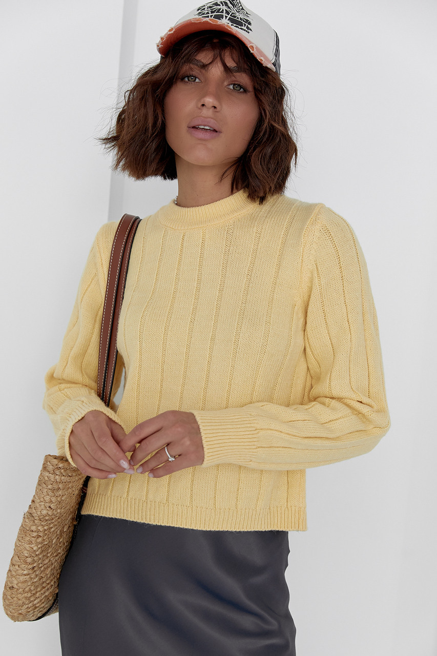 Жіночий в'язаний джемпер у широкий рубчик — жовтий колір, S (є розміри), фото 1