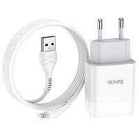 Зарядное устройство HOCO C72A 1USB 2.1A (EU) + Lightning Cable White