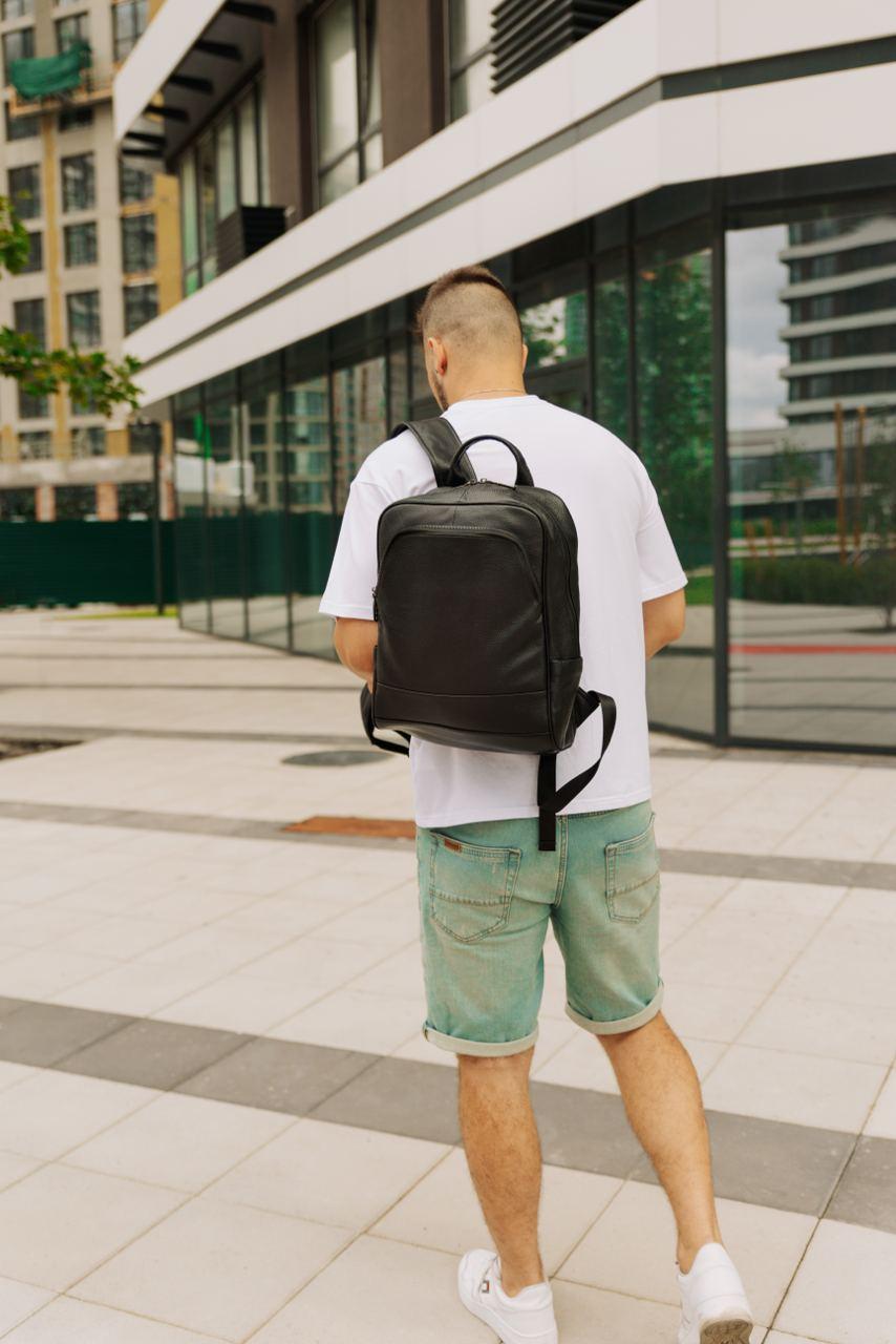 Шкіряний рюкзак чорний чоловічий жіночий міський Портфель для ноутбука повсякденний