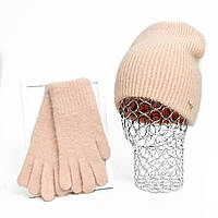 Комплект женский зимний из ангоры (шапка+перчатки) ODYSSEY 55-58 см Пудра 12849 - 4207