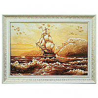 Картина "Парусное судно" из янтаря 20х30