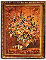 Картина "Букет роз" из янтаря 20х30