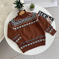 Светр на дівчинку з візерунком Коричневий 8370, 124, MBM, Коричневий, Для дівчаток, Зима, 116