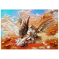 Картина "Пара голубей" из янтаря 20х30