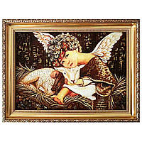 Картина "Ангелочек с овцой" из янтаря 20х30