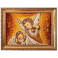 Картина "Ангелочек и сон младенца" из янтаря 20х30
