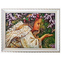 Картина "Ангелочек с бабочкой" из янтаря 20х30