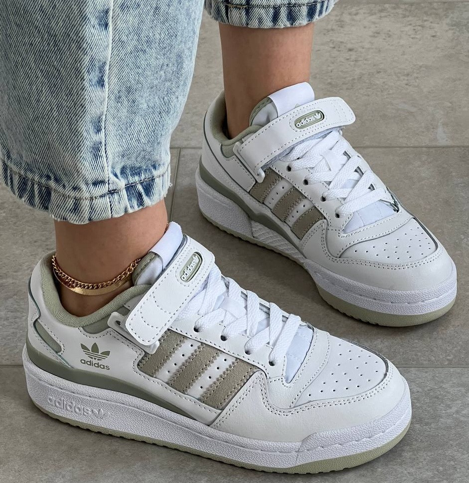 Жіночі кросівки кеди Adidas Forum Low 84 весна-осінь повсякденні (White Olive). Живе фото, фото 1