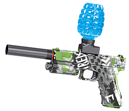 Пістолет потужний стріляє орбізами на акумуляторі глушник захисні окуляри зарядка зелений