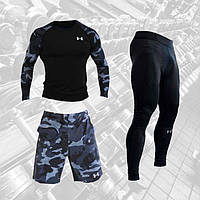 Компресійний одяг для спорту чоловічий Under Armour 3в1 костюм Індонезія. Живе фото