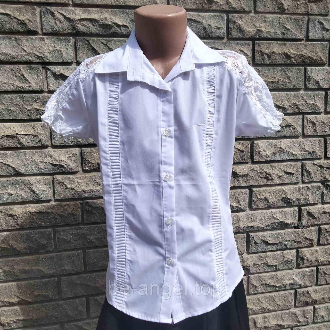 Блуза шкільна біла, короткий рукав з гіпюром, фото 1
