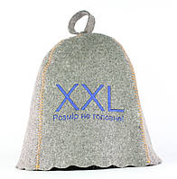 Шапка для сауны с вышивкой "XXL Розмір не головне!", серый войлок, Sauna Pro