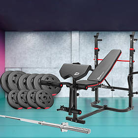 Силовий набір із дисками гриф і з лавкою Hop-Sport Premium 59 кг і партою Скотта