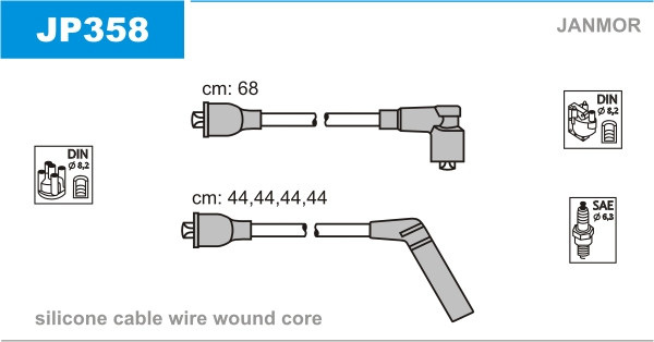 Дроти запалювання JanMor JP358 для NISSAN BLUEBIRD 1,8 двиг. L18, SUNNY 1,5 двиг. A15, URVAN 2,0 двиг. Z20, VANETTE 1,5, TRIUMPH,, фото 1