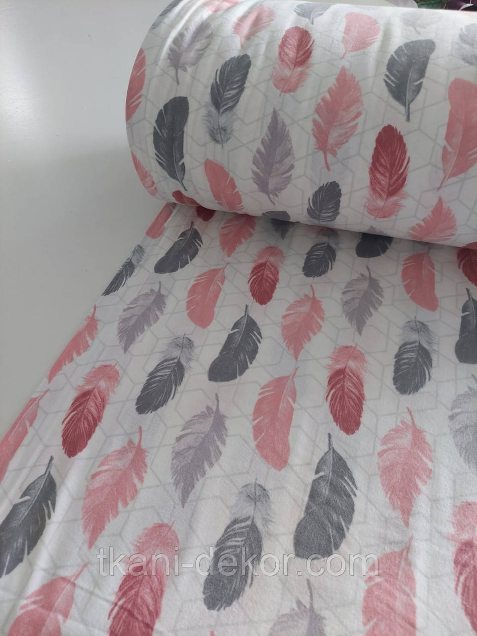 Фланель Пір"я сірі і рожеві, фото 1