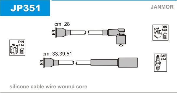 Дроти запалювання JanMor JP351 для DAIHATSU, HIJET 0,8 двиг. CD, 1,0 двиг. CB, CB41, 1,0 I двиг. CB42, SPARCAR 0,8 двиг. CD, 1,0, фото 1