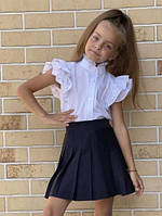 Блуза шкільна з коротким рукавом для дівчинки Марічка Біла (134-146р) Модна шкільна блуза