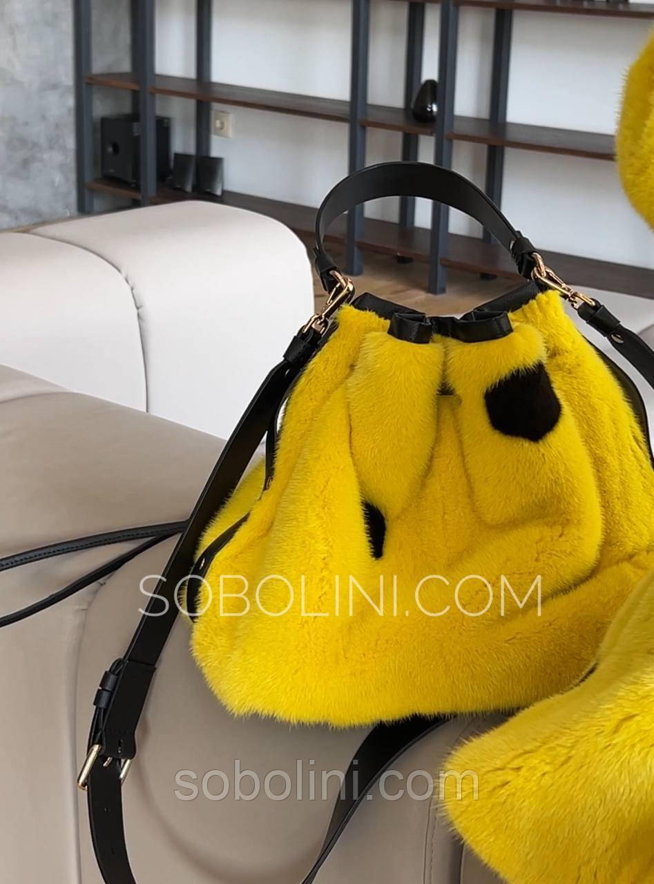 Яскрава сумка з натуральної норочки зі шкіряною обробкою, фото 1