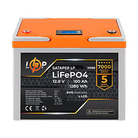 Акумулятор LP LiFePO4 LCD 12 V (12,8 V) — 100 Ah (1280Wh) (BMS 80A/40А) пластик