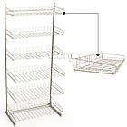 Кошик HAMPER-25 750х250х80-60мм, вузький, білий. Збірний торговий стелаж із кошиків. Сітчастий стенд для продажу у магазин, фото 3