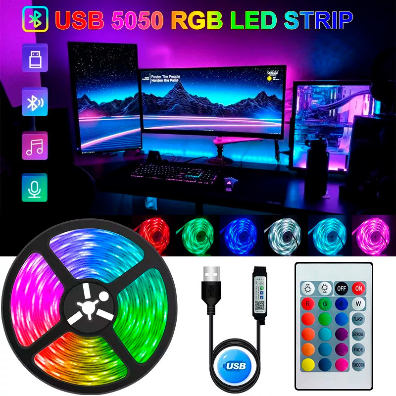 Світлодіодна LED стрічка 5 метрів USB / Bluetooth / Powerbank / 5В / RGB без додатка