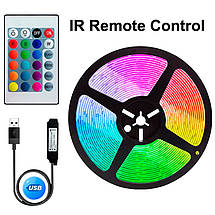 Світлодіодна LED стрічка 5 метрів USB / Bluetooth / Powerbank / 5В / RGB без додатка, фото 3