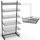 Кошик HAMPER-25 750х250х80-60мм, вузький, чорна. Збірний торговий стелаж із кошиків. Сітчастий стенд для продажу у магазин, фото 3