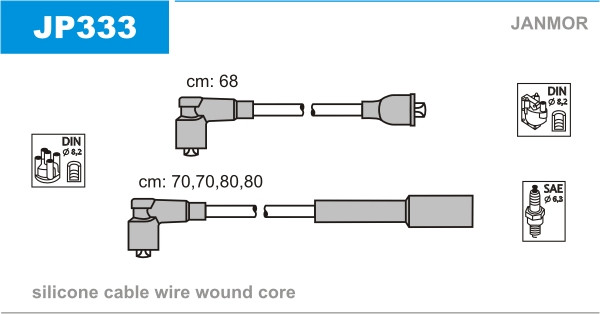 Дроти запалювання JanMor JP333 для BMW, 1,6 1502/1602 (E10) двиг. M10 B16, 1,8 1802 (E6, E10) двиг. M10 B18, 2,0 2002 (E10), 2,0, фото 1