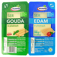 Сир нарізка 2в1 Гауда&Едам Gouda&Edam 500g 7шт/ящ (Код: 00-00002975)