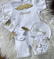 Пісочник Янгол з вишивкою імені + крильця + шкарпетки + мішечок з вишивкою + шапочка з ім'ям