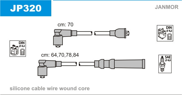 Дроти запалювання JanMor JP320 для MAZDA 323 1,0 двиг. P, PC, 1,1 двиг. E1, 1,3 двиг. T, TC, E3, D3, 1,4 двиг. U, UC, 1,5 двиг., фото 1